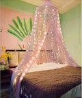 Eimilaly Two-Tone Bed Canopy Mosquito Net Pink Purple with 250pcs Warm White Lights, Bed Canopy for Girls Room Decor, Single Door