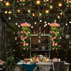 RECUTMS Artificial Hanging Rose Flower 4PCS Vine Plants with 30 LED Fairy String Lights Fake for Indoor Outside Garden Porch Farmhouse (Pink)