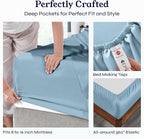 California Design Den Queen Sheet Set - Soft 400 Thread Count Sateen, Natural 100% Cotton Sheets for Queen Size Bed, Deep Pockets for a Snug Fit, Durable Bedding - Sky Blue