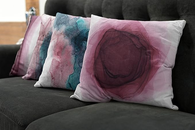 Ambesonne Marble Print Throw Pillow Cushion Case Pack of 4, Watercolor Effect Brushstrokes Stains and Hues Modern Bicolour, Modern Accent Double-Sided Digital Printing, 18", Petrol Blue and Dried Rose