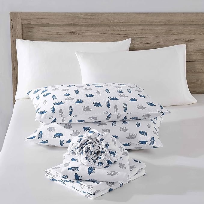 Eddie Bauer- Twin Sheet Set, Cotton Flannel Bedding Set, Brushed for Extra Softness, Cozy Home Décor (Bear Mountain Grey, Twin)