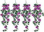 RECUTMS Artificial Hanging Rose Plants Fake Flowers Vines Wall Décor House Garden Patio Front Porch Indoor Decor (Purple)