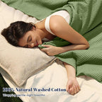 PHF 100% Cotton Waffle Weave Blanket Twin Size for Bed,Snag Proof Lightweight Breathable Moisture-Wicking for Couch,Great for Layering in Cold Weather,Machine Washable,Home Decor Gift-Loden Green