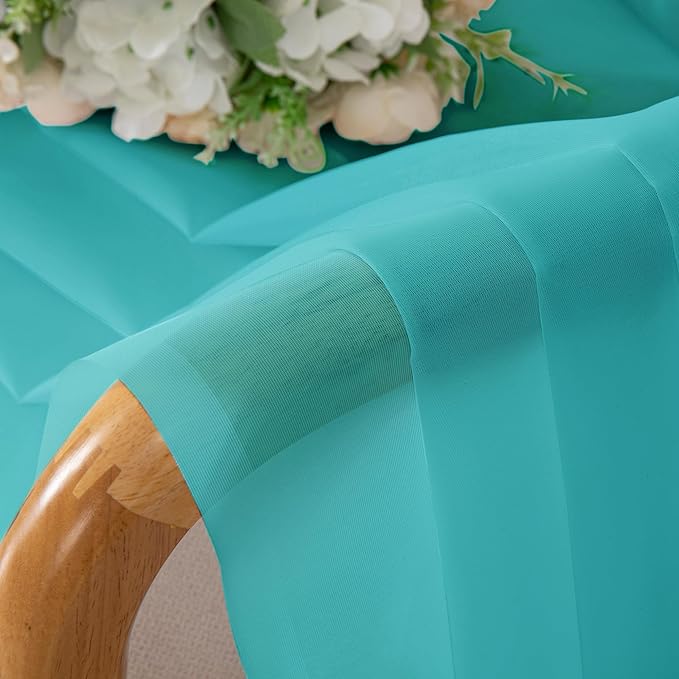 Chyhomenyc Turquoise Sheer Curtains 36 inch Length 2 Panels, Light Filtering Voile Rod Pocket Short Window Curtians for Bathroom Living Room Farmhouse Small Windows, 42Wx36L inches