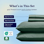 California Design Den Full Size Bed Sheets Set - Soft 400 Thread Count Sateen, Natural 100% Cotton Sheets with Deep Pockets, Breathable, Cooling and Durable Bedding Set - Hunter Green