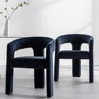 Modern Barrel Dining Chair, Velvet Upholstered Accent Side Chair with Arms Comfy Makeup Vanity Chair, Dining Living Room Kitchen Chair, Black