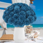 36 Pcs Artificial Chrysanthemums Flowers Silk Teal Ball Flower Fake Mums Flowers for Christmas Wedding Floral Table Centerpiece Home Decor