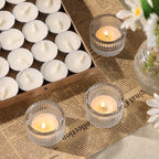 30Pcs Clear Tealight Candle Holder with 32pcs Tea Light Candles, Ribbed Votive Candle Holders Glass for Table Centerpiece, Wedding Decor, Home and Holiday Decor