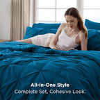 Bedsure King Size Comforter Set Teal - Bed in a Bag Bedding Set 7 Pieces, GentleSoft™ Pintuck Bed Set Gift for Family, Pinch Pleat Teal Comforter with Sheets, Pillowcases & Shams