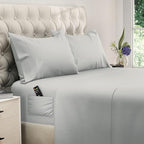 DREAMCARE Queen Sheet Set – 4 pcs Cooling Sheets – up to 21” Extra Deep Pocket Queen Sheets – Hotel Luxury Sheets & Pillowcases – Superior Softness 100% Fine Microfiber with Side Pocket – Light Gray