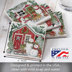 Thirstystone Snowman's Farmhouse 4 Pack Assorted Tumbled Tile Stone Coasters with Protective Cork Backing 4" Square Manufactured in The USA