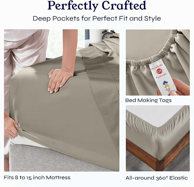 California Design Den Soft Twin Sheets Set - 400 Thread Count Sateen, Natural 100% Cotton Sheets, Deep Pockets, Cooling and Durable Bedding Set for Dorm Rooms & Adults - Taupe