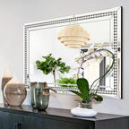 32" X 47" Large Wall Mirror for Decor Living Room, Rectangular Crystal Mirror with Glass Tiles Frame, Unique Horizontally/Vertically Hang for Living Room, Bathroom, Entrance Decor