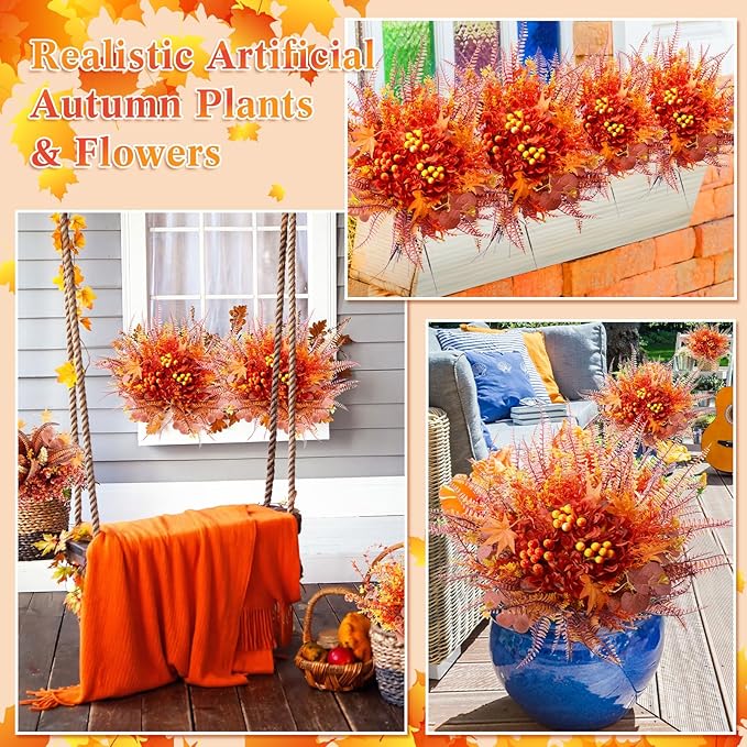 250 Pcs Artificial Fall Greenery Stems Bulk Thanksgiving Eucalyptus Leaves Silver Dollar Foliage Floral Picks and Sprays Fake Faux UV Resistant for DIY Bouquet Vase Arrangement Table Decor