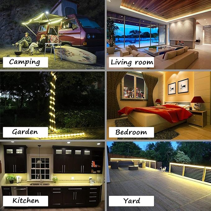 48ft Warm White LED Rope Lights Outdoor - 324 LEDs Christmas Rope Lights, 120V ETL Certified, Connectable to 192ft, Weather-Resistant, w/24 Mounting Clips & Screws - Cozy Home & Café Decor