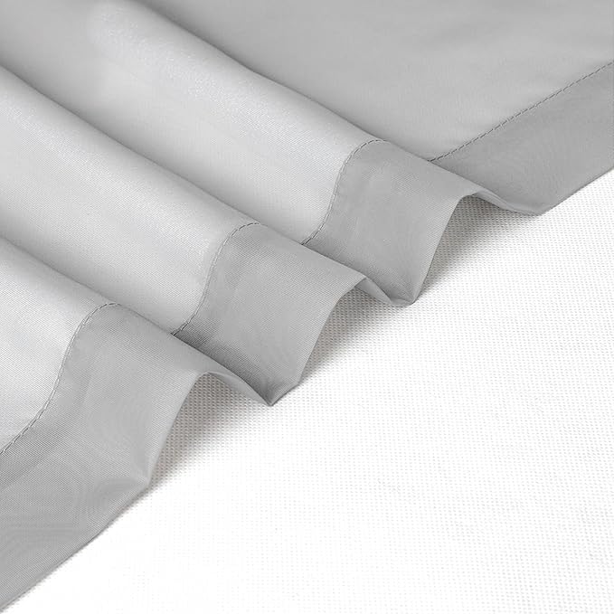 Chyhomenyc Sheer Light Grey Valances for Windows 2 Pack, Small Window Curtains for Living Room Bathroom Cafe Laundry Basement, Modern Top Dual Rod Pocket Voile Curtain, 42W x 14L inches