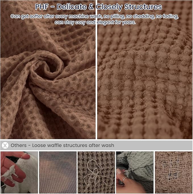 PHF Pre-Washed Cotton Waffle Weave Family Blanket,Oversized King Size 120"x 120"-Snag Proof Lightweight Breathable, 10'x 10' Huge Extra Large Big-Elegant Aesthetic Home Decoration Gift,Cappuccino