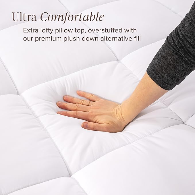Bare Home Full Microplush Mattress Topper - Pillow Top Reversible - Soft Mattress Cover - Dual Sided All-Season - 8" to 24" Deep Pocket - Fitted Cover - Plush Mattress Pad (Full)