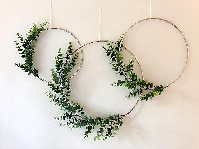 Metal Hoop Wreath Shabby Chic Eucalyptus Succulent Green Simple Wedding Baby Nursery Rustic Farmhouse Scandinavian Home Decor (Set of 3 - 8", 10", & 12")