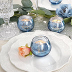 LAMORGIFT 24 Pcs Blue Votive Candle Holders Bulk- Blue Tealight Candle Holders for Wedding Decor, Mercury Glass Votives for Bridal Shower, Baby Shower Table Centerpieces