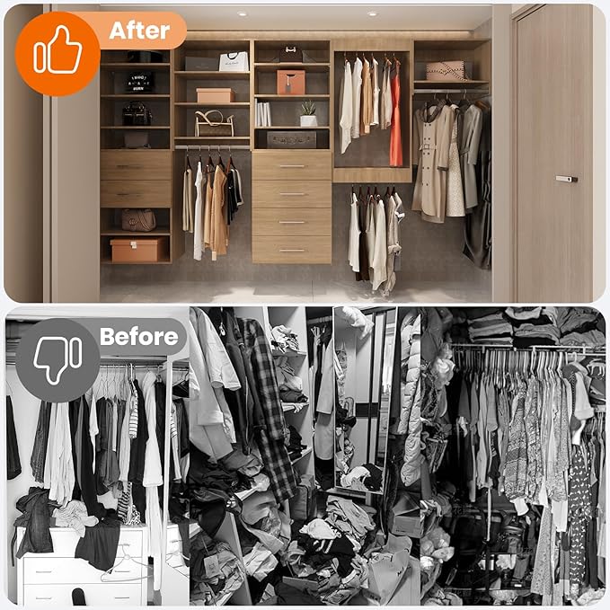 ROOMTEC 22.5" Medium Hanging Closet Unit, Modular Closet System with Hanging Rod, Wardrobe Organizer for Bedroom or Walk-in Closet, Wall Mounted, Customizable Clothes Storage Unit, Wood