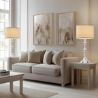 Farmhouse Table Lamps for Bedroom Set of 2, 29.5" Tall Rustic Bedside Lamp with USB Ports and AC Outlet, Vintage Nightstand Table Lamp for Living Room with Linen Drum Shade, White, Pull Chain