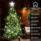 aneeway Christmas Tree Lights with Star Toppers, 410 LED Christmas Lights with 8 Modes & Memory Function, 6.6FT x 16 String Lights with Remote Control & Timing for Xmas Ornaments - Cold White