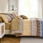 Boho King Size Comforter Set 8 Pieces, Yellow Bohemian Striped Bed in a Bag, Paisley Soft Microfiber Bedding Comforter Set