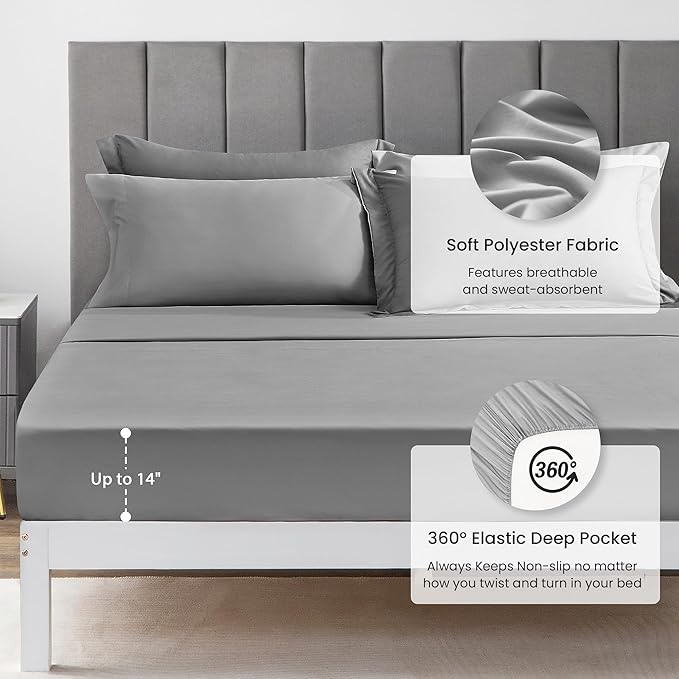 Love's cabin Queen Comforter Set Grey, 7 Pieces Queen Bed in a Bag, All Season Bedding Sets with 1 Comforter, 1 Flat Sheet, 1 Fitted Sheet, 2 Pillowcase and 2 Pillow Sham