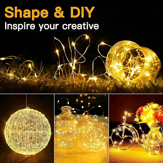 6 Pack Fairy Lights Battery Operated 7ft 20 LED Mini String Lights Twinkle Lights Silver Wire Firefly Starry Moon Lights for Mason Jars Wedding Party Christmas Centerpiece Table Decorations,Warm White