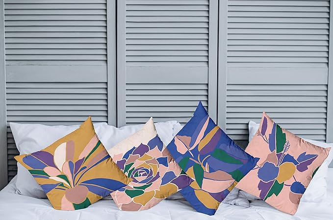 Ambesonne Floral Throw Pillow Cushion Case Pack of 4, Abstract Flowers and Petals with Exotic Vibes Colorful Modern Style, Modern Accent Double-Sided Digital Printing, 18", Rose Dark Violet Mustard