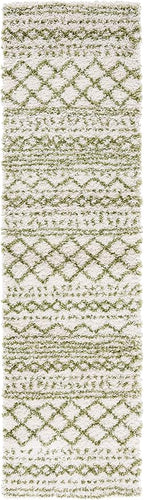 SAFAVIEH Arizona Shag Collection Runner Rug - 2'3" x 10', Ivory & Green, Moroccan Design, Non-Shedding & Easy Care, 1.6-inch Thick, Ideal for The Living Room, Bedroom, Dining Room (ASG741Y-210)