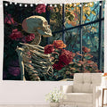 Batmerry Skeleton Roses Greenhouse Tapestry, Skeleton Roses Glass Flowers Wall Art Hanging Decoration Polyester Fiber White Ruffled Around for Dorm Room Bedroom Living Room, 59.1x82.7 inches