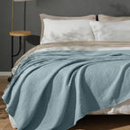 PHF 100% Cotton Waffle Weave Blanket Twin Size for Bed,Snag Proof Lightweight Breathable Moisture-Wicking Throw for Couch,Great for Layering in Cold Weather,Machine Washable,Home Decor Gift-Ocean