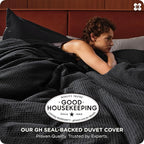 Bedsure Cotton Duvet Cover Set - 100% Cotton Waffle Weave Black Duvet Cover California King, GentleSoft™ and Breathable Cal King Bedding Set for All Season, 3 Pieces, 104"x98"