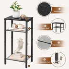 Hoctieon 2-Set 3 Tier End Table, Telephone Table Set of 2, Tall Side Table with Storage Set of 2, Small Nightstand for Small Spaces, Metal Frame, for Living Room, Bedroom, Sofa Couch, Black