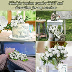 Zeyune 8 Pack 12 Inch Wedding Artificial Mini Rose Bouquet White Silk Flowers Bunches Bulk Fake for Wedding Bridal Christmas Home Office Garden Parties Decoration