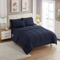 Sweet Home Collection 7 Piece Comforter Set Bag Solid Color All Season Soft Down Alternative Blanket & Luxurious Microfiber Bed Sheets, Navy, Queen