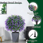 Artificial Lavender Topiary Ball Trees,2 Set of 16'' UV Resistant Fake Evergreen Shrubs Bushes Plants with Ground Spike, Fake Plants for Outdoor Indoor Front Porch Garden