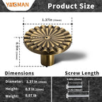 Brushed Antique Brass Cabinet Knobs 10 Pack Kitchen Vintage Round Sunflower Dresser Drawer Hardware Furniture Cupboard Handles for Bathroom Single Hole Knob SH-AB-K10