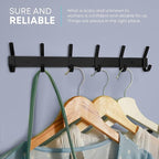 Matte Black Coat Rack Wall Mount – 17 Inch Stainless Steel Hook Rail with 6 Double Coat Hooks – Wall Mounted Entryway Organizer for Coats, Hats, Bags, Towels, Robes, Closet or Bathroom - 4 Pack