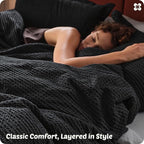 Bedsure Cotton Duvet Cover Queen Size - 100% Cotton Waffle Weave Black Duvet Cover Queen Size, GentleSoft™ and Breathable Bedding Set for All Season, 3 Pieces, 90"x90"
