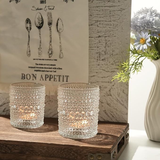 24pcs Large Votive Candle Holder, 2.7 * 3.5in Clear Glass Tea Light Candle Holders Bulk for DIY Wax Wedding Table Decor & Christmas Thanksgiving