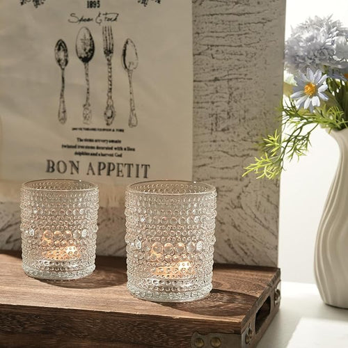 12pcs Large Votive Candle Holder, 2.7 * 3.5in Clear Glass Tea Light Candle Holders Bulk for DIY Wax Wedding Table Decor & Christmas Thanksgiving