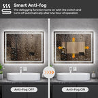 Koonmi 32x40 LED Bathroom Mirror, Backlit + Front Lit, LED Bathroom Mirror with Lights for Wall, 3 Colors, Anti-Fog, Dimmable Brightness, Memory Function, Tempered Glass