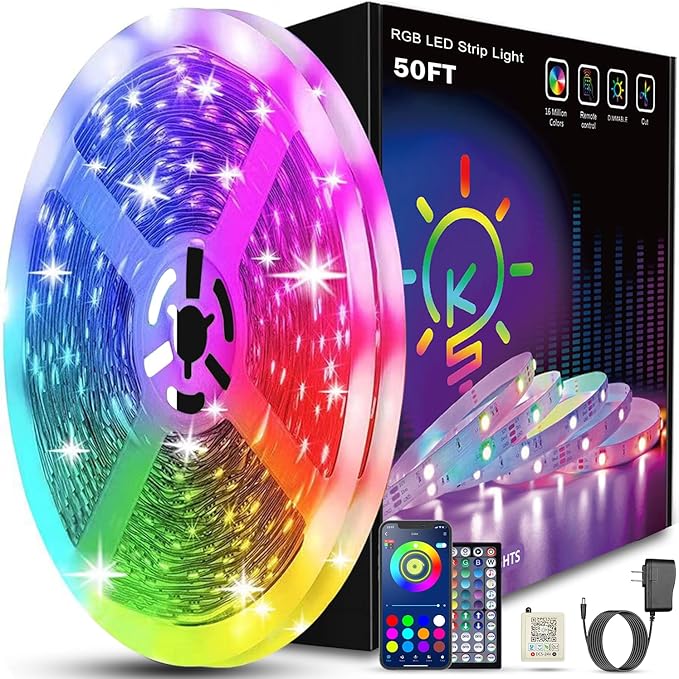 Keepsmile 50ft Led Strip Lights Smart Sync Music Led Lights for Bedroom Home Decoration, APP Control