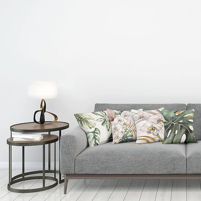 Ambesonne Vintage Tropical Throw Pillow Cushion Case Pack of 4, Retro Botanical Summer Vibes Monstera Leaf Orchid Flowers, Modern Accent Double-Sided Digital Printing, 18", Laurel Green Ginger Blush