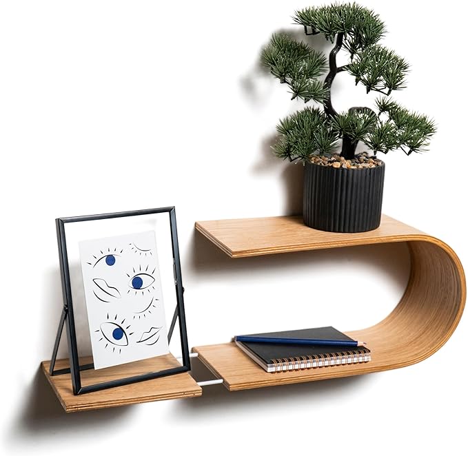 EWART WOODS Floating Wall Mounted Oval Shelf from Wood, Decorative Geometric Wooden Shelves for Candles, Unique Oak Hanging Display Decor (Ash)