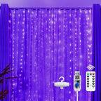 Brightown 300 LED Purple Halloween Fairy Curtain Lights, 9.8ft x 9.8ft Curtain String Lights, USB Plug in 8 Lighting Modes LED Christmas String Hanging Lights with Remote for Bedroom Indoor Weddings