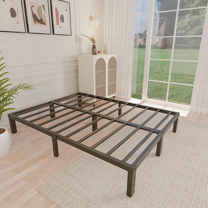 ALDRICH 10 Inch Metal Full Size Bed Frame - Double Black Basic Steel Slats Platform, Easy Assembly Heavy Duty Noise Free Bedframes, No Box Spring Needed